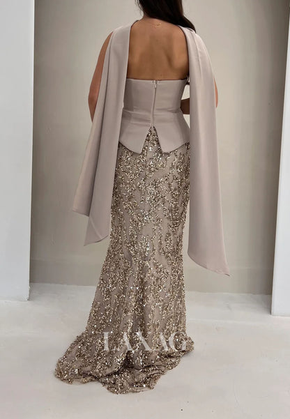 Tube Top Sleeveless Floor-Length Mermaid Evening Dress Off-Shoulder Sequined Satin Formal Gowns