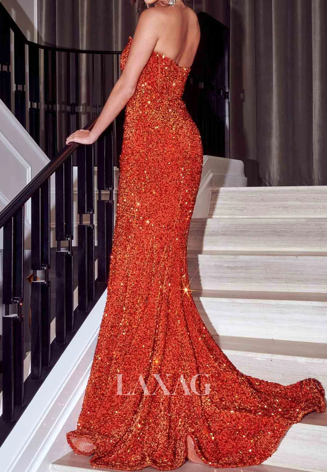 Sweetheart Sleeveless Party Gowns Off-Shoulder Fully Sequined Mermaid Prom Dress with Train
