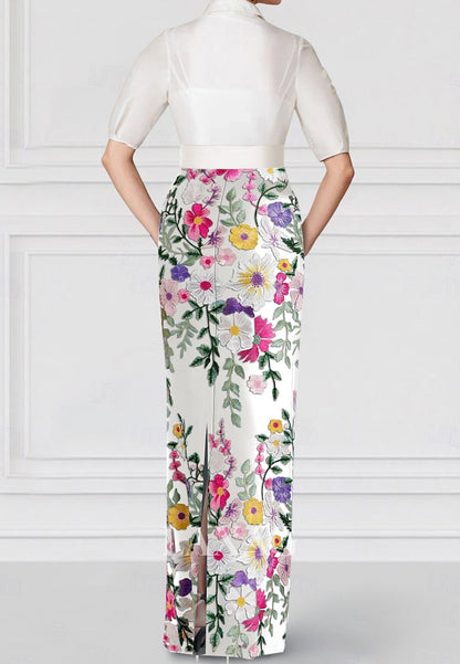 Simple Jacquard Satin Pleated Floor-Length Mermaid Mother of the Bride Dress