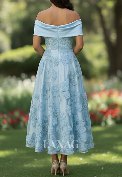 Asymmetrical-Neck Beaded Floral-Applique A-Line Evening Dress Off-Shoulder Satin Pleated Formal Gowns