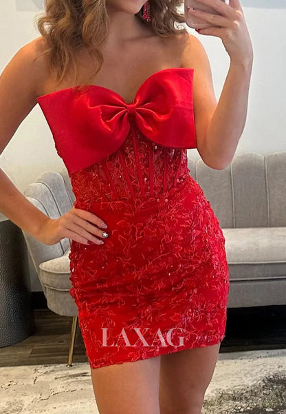 Bows Tube Top Off-Shoulder Applique Sequined Mermaid Party Homecoming Dress with Bow