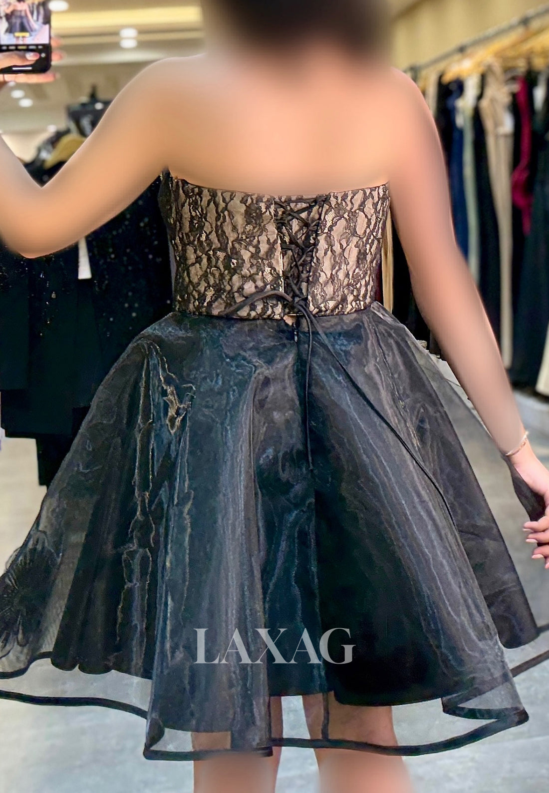 Tube Top Sleeveless Sequined Lace Applique Pleated Tulle A-Line Party Homecoming Dress