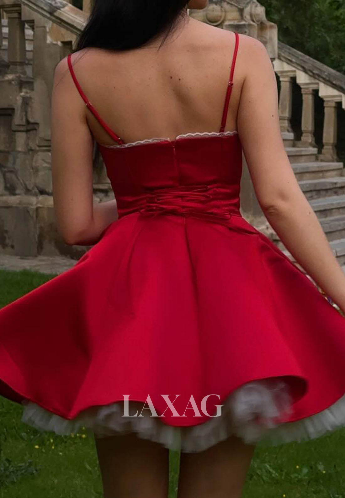 Sweetheart Spaghetti Straps Sleeveless Pleated Satin&Tulle A-Line Party Homecoming Dress