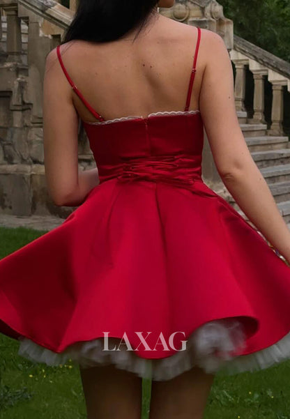 Sweetheart Spaghetti Straps Sleeveless Pleated Satin&Tulle A-Line Party Homecoming Dress