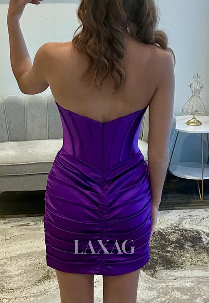 Simple Off-Shoulder Sleeveless Sweetheart Pleated Satin Mermaid Party Homecoming Dress