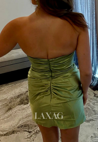 Off-Shoulder Sweetheart Sleeveless Cutout Pleated Satin Mermaid Simple Party Homecoming Dress