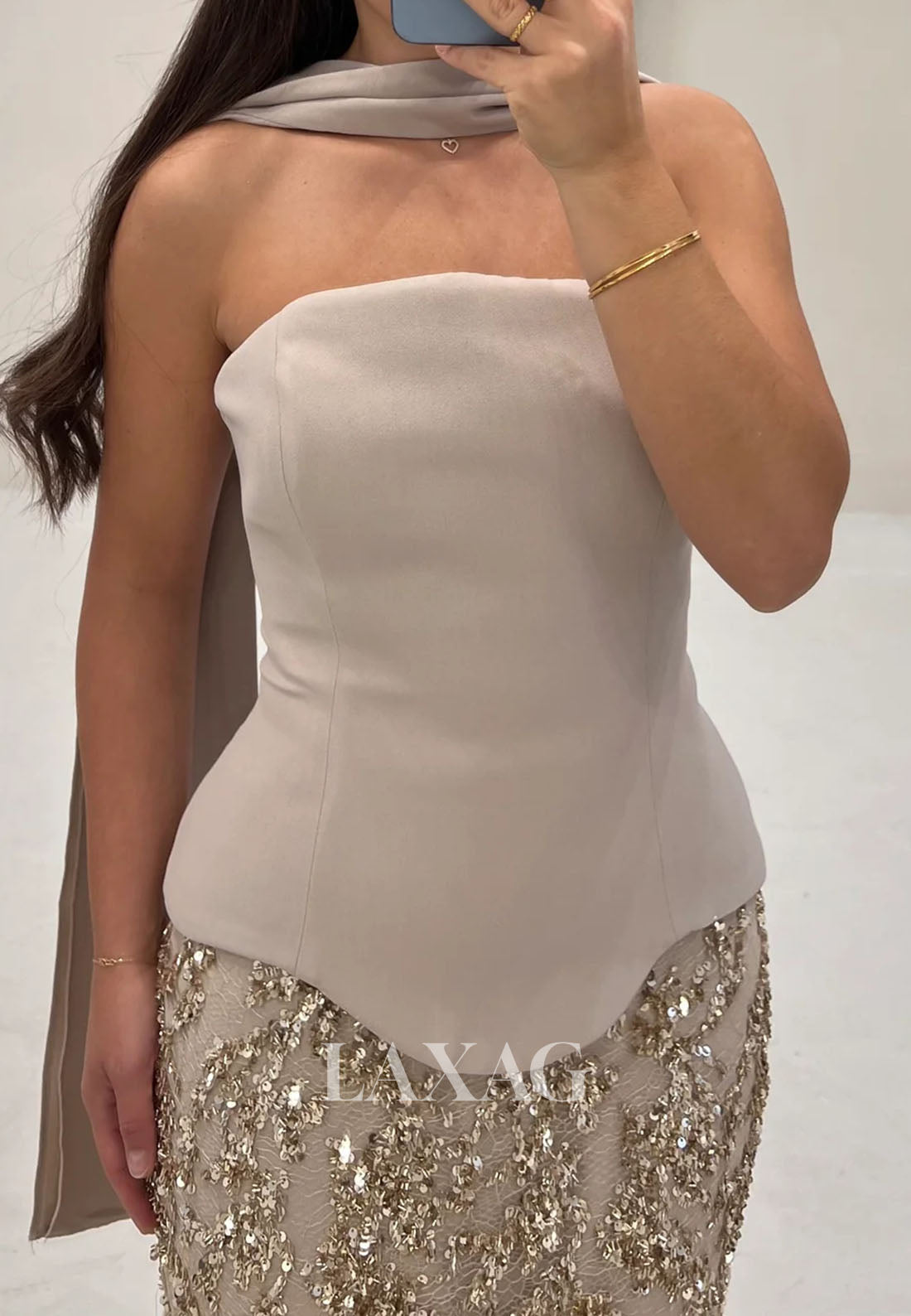 Tube Top Sleeveless Floor-Length Mermaid Evening Dress Off-Shoulder Sequined Satin Formal Gowns