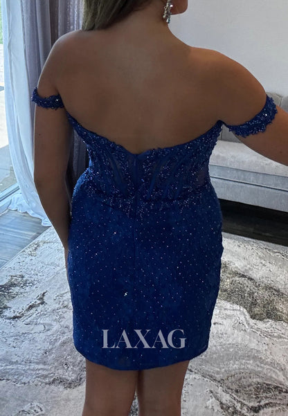 Off-Shoulder Sleeveless Sweetheart Applique Sequined Beaded Mermaid Party Homecoming Dress