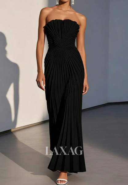 Tube Top Off-Shoulder Sleeveless Chiffon Pleated Floor-Length Simple Mermaid Evening Dress