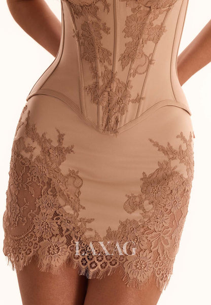 Sweetheart Spaghetti Straps Sleeveless Fully Lace Applique Satin Mermaid Party Homecoming Dress