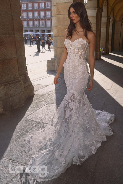 15642 - Luxurious Strapless Lace Appliques Mermaid Wedding Dress