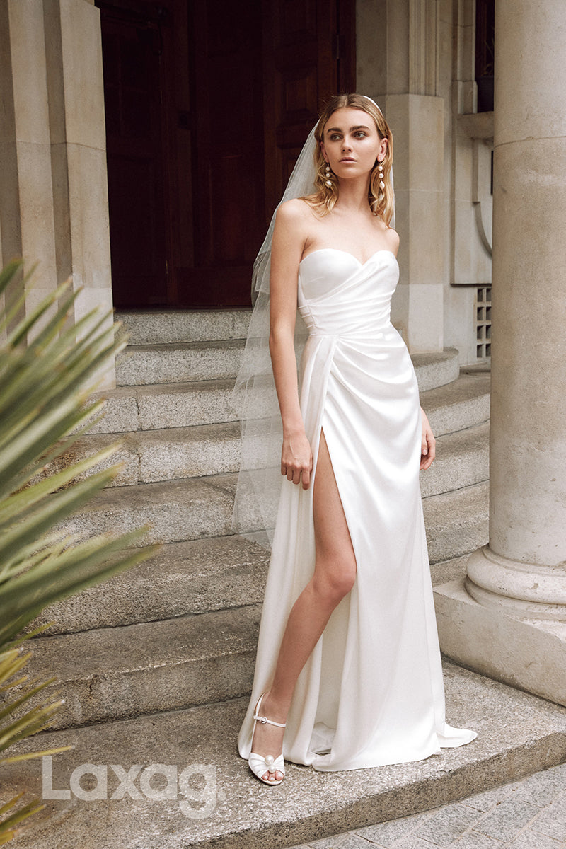 15649 - Sweetheart Side Split Empire Draped Wedding Dress