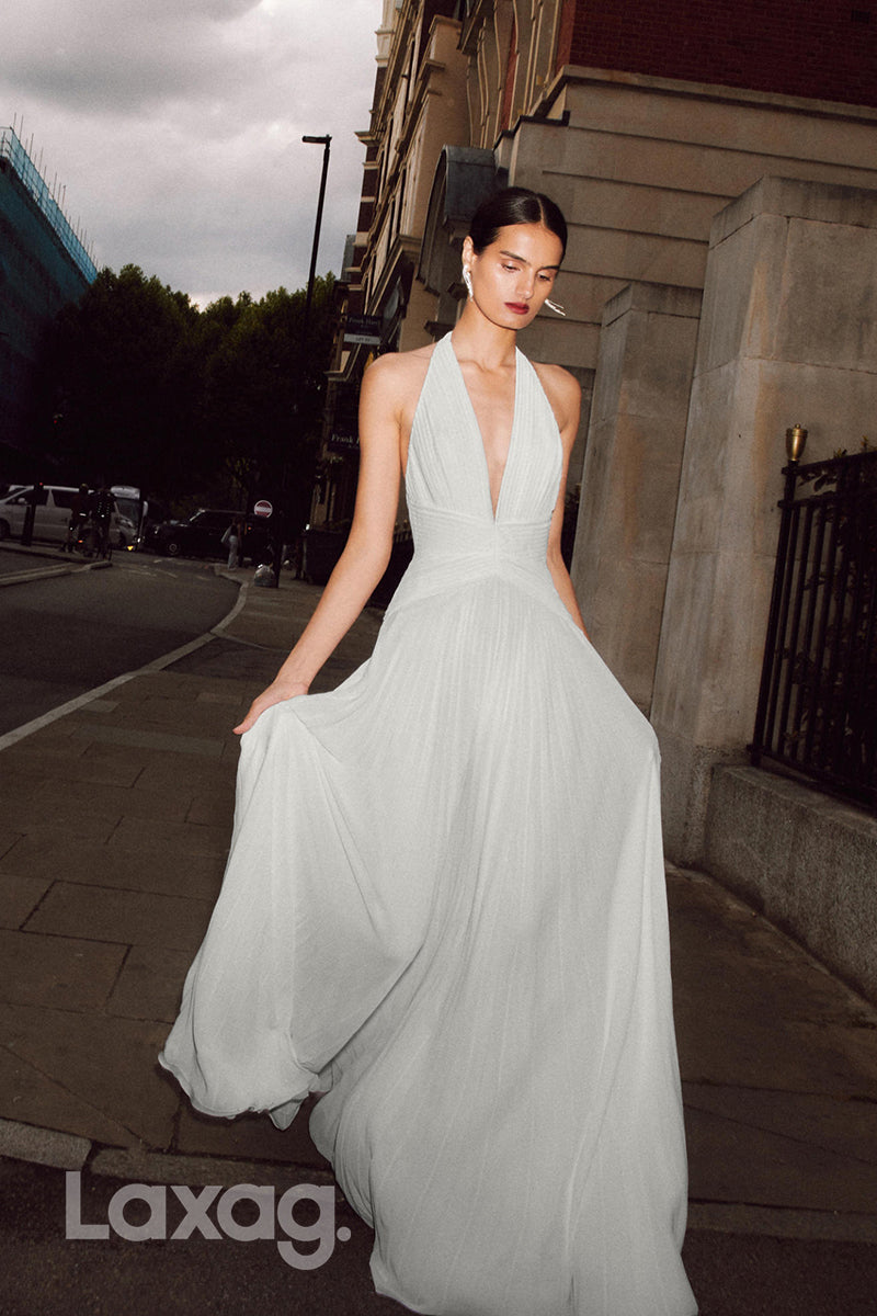 15650 - Halter Low V-Neck Empire Long Wedding Dress