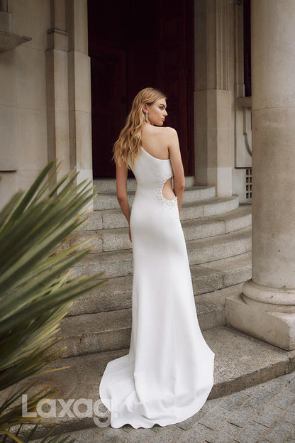 15652 - One Shoulder Cut Outs Waist Sheath Wedding Dress