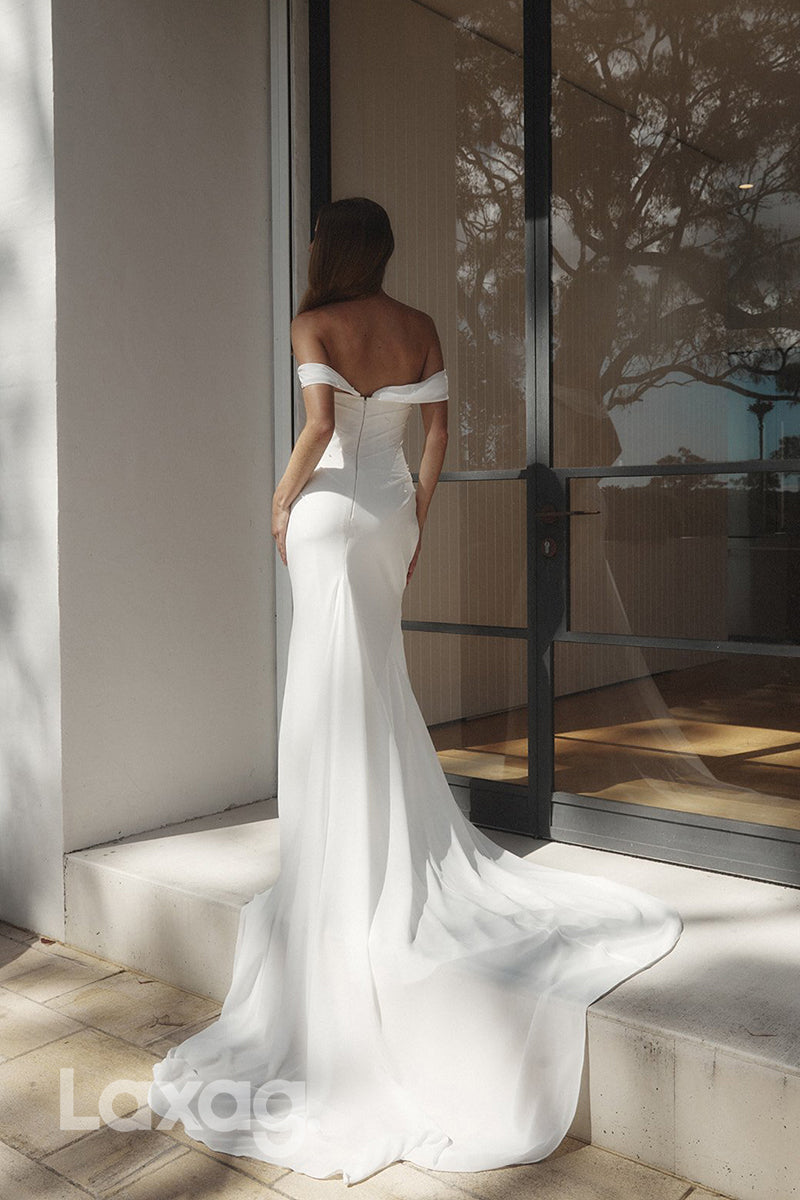 15657 - Off-Shoulder Beaded Ruched Sheath Wedding Dress