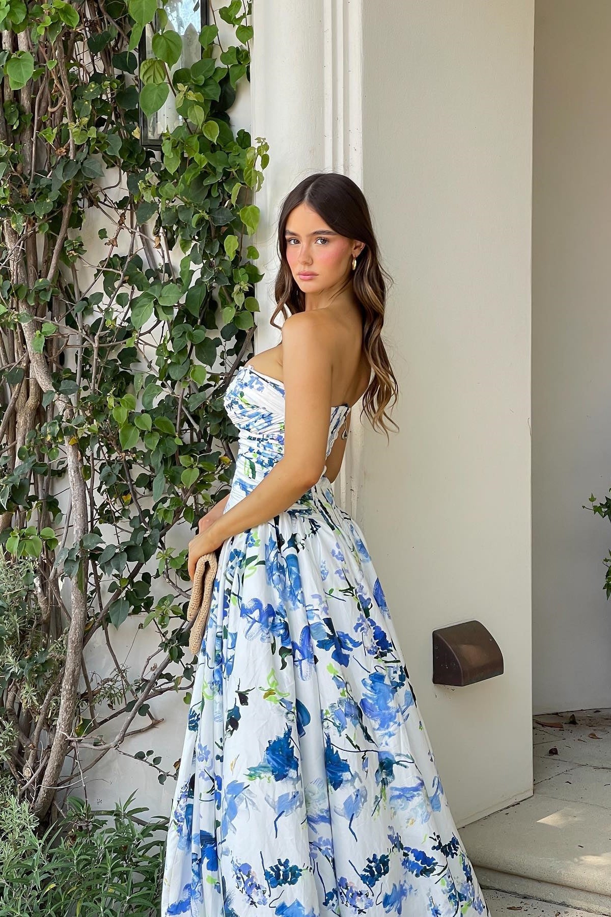 Tube Top Print-Satin Pleated Party Gowns Off-Shoulder Sleeveless High Slit A-Line Prom Dress