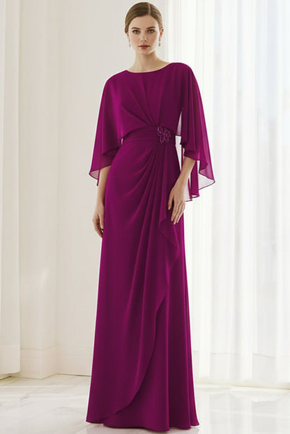 Scoop-Neck Sleeveless Beaded Chiffon Pleated Fitted Mother of the Bride Dress