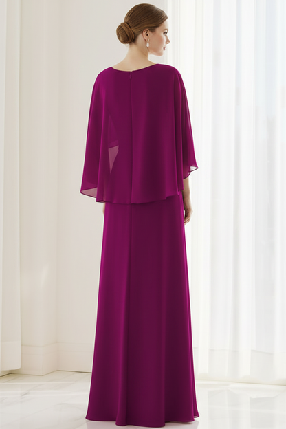 Scoop-Neck Sleeveless Beaded Chiffon Pleated Fitted Mother of the Bride Dress