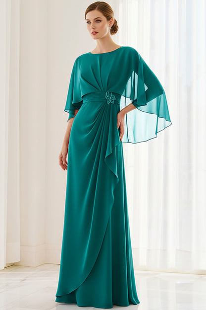 Scoop-Neck Sleeveless Beaded Chiffon Pleated Fitted Mother of the Bride Dress