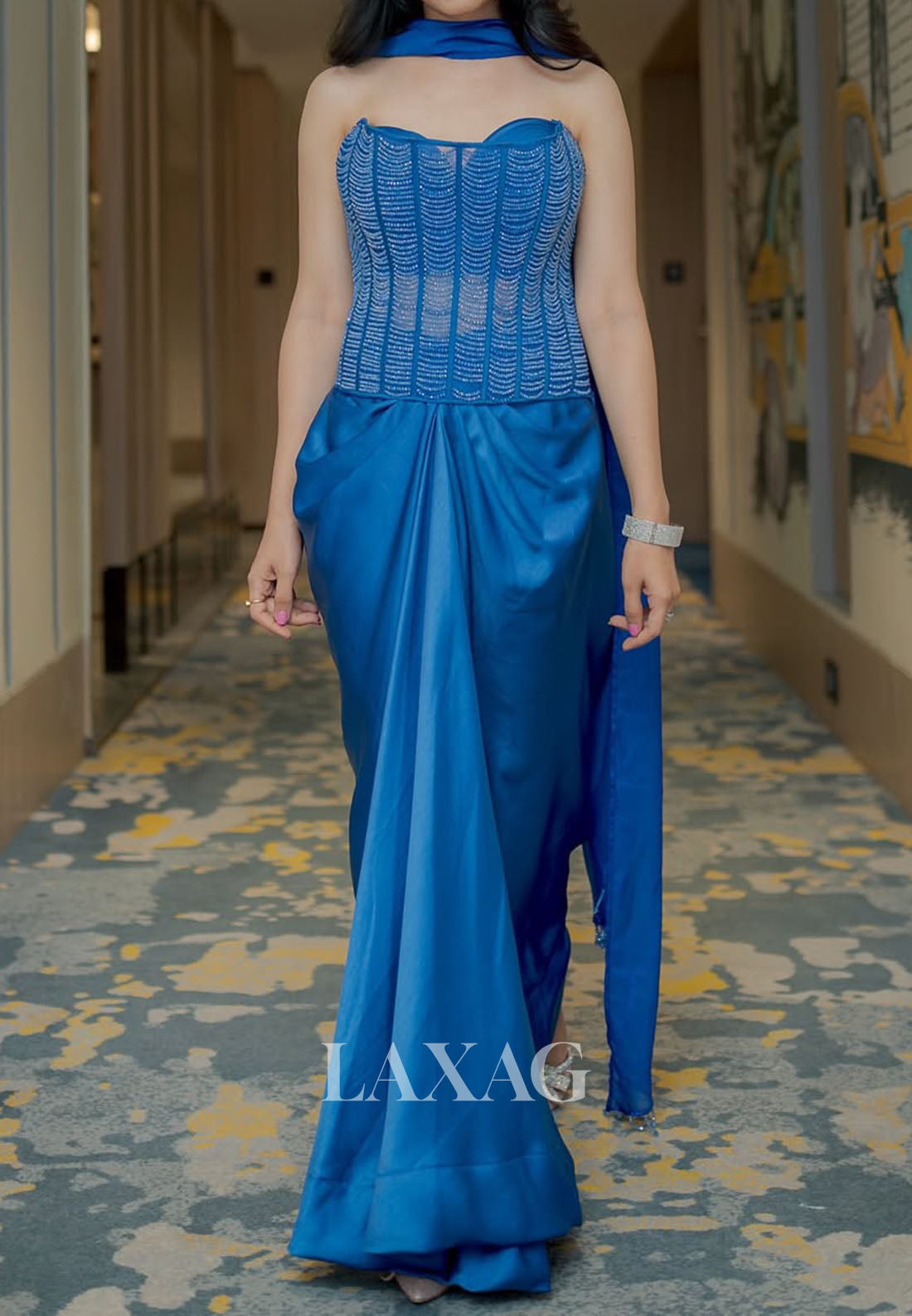 Off-Shoulder Sweetheart Sleeveless Beaded Sequined Pleated Satin Mermaid Prom Dress