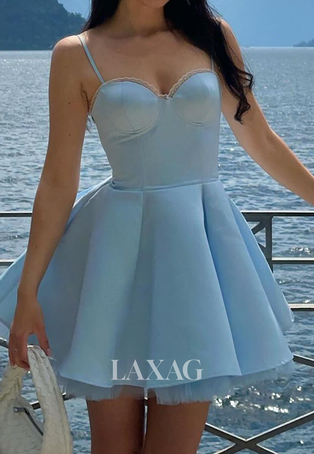 Sweetheart Spaghetti Straps Sleeveless Pleated Satin&Tulle A-Line Party Homecoming Dress