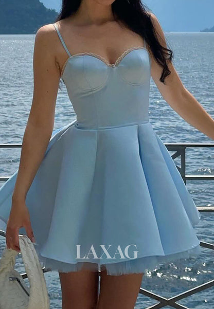 Sweetheart Spaghetti Straps Sleeveless Pleated Satin&Tulle A-Line Party Homecoming Dress