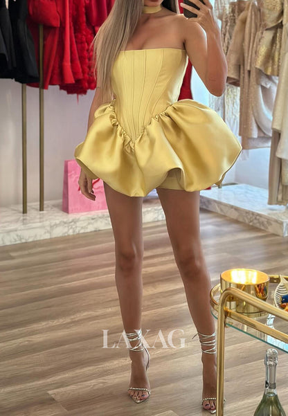 Off-Shoulder Bateau-Neck Sleeveless Pleated Satin Mini A-Line Party Homecoming Dress