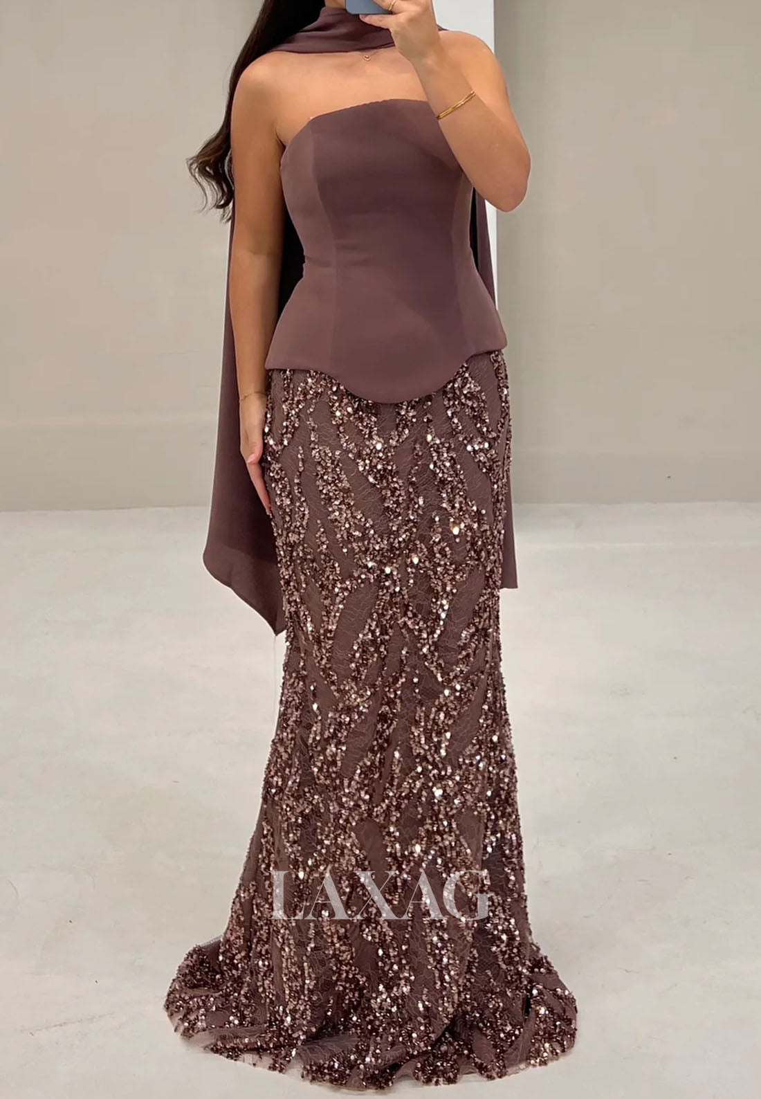 Tube Top Sleeveless Floor-Length Mermaid Evening Dress Off-Shoulder Sequined Satin Formal Gowns