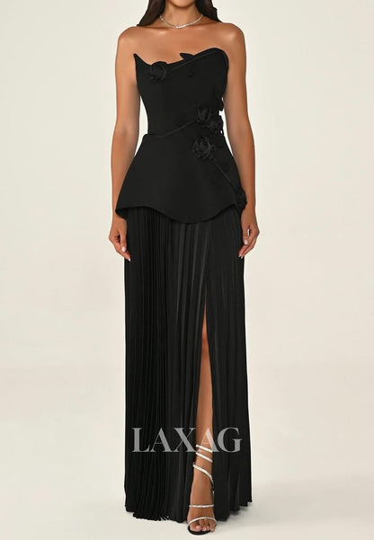 Asymmetrical-Neck Sleeveless Fitted Evening Dress Floral Embellished Two Tone Formal Gowns