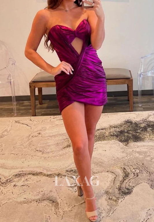 Sweetheart Off-Shoulder Sleeveless Pleated Metallic-Satin Mermaid Party Homecoming Dress