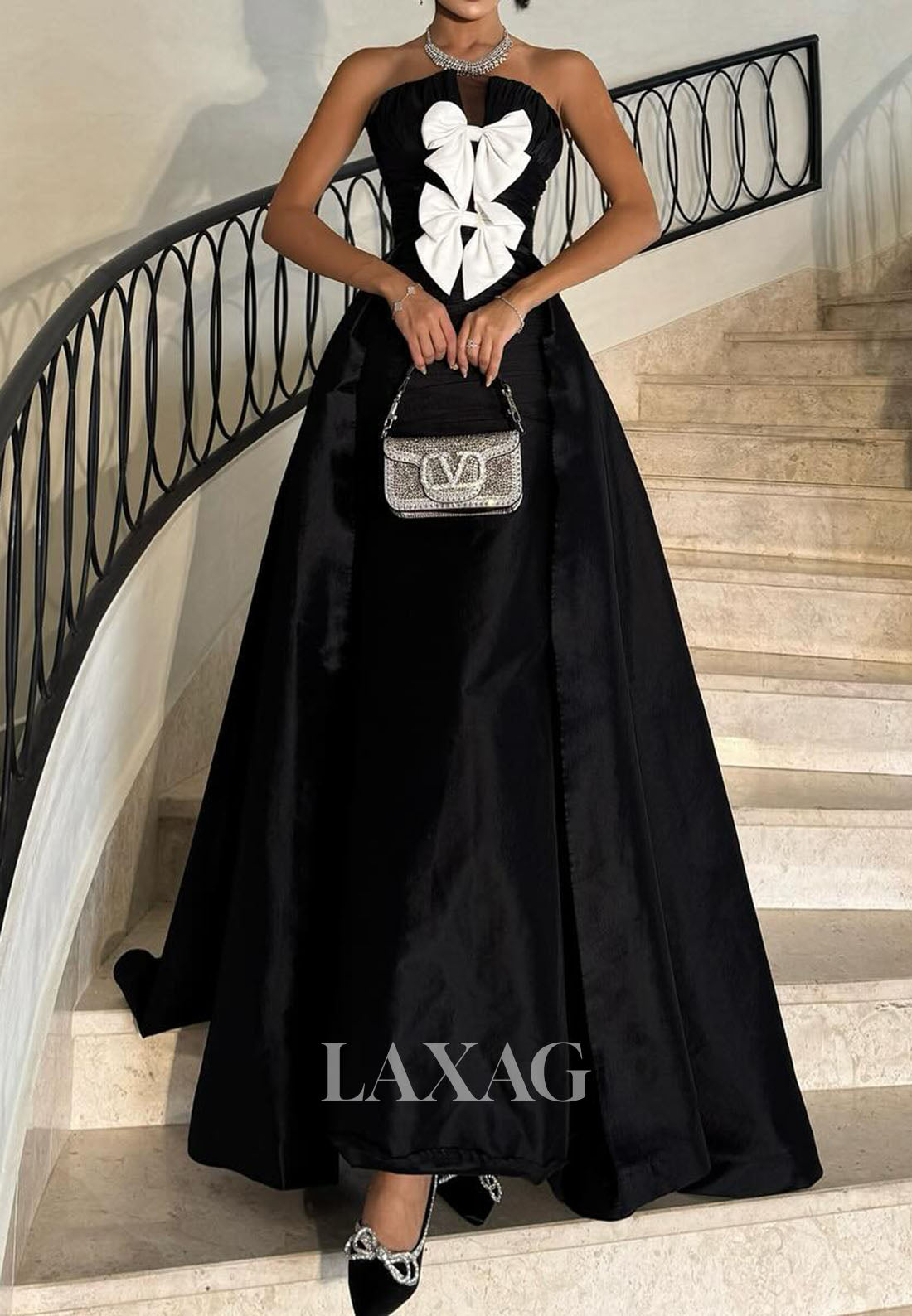 Tube Top Off-Shoulder Mermaid Evening Dress Sleeveless Pleated Satin Formal Gowns with Bows