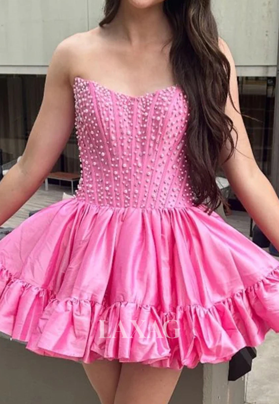 V-Neck Off-Shoulder Sleeveless Beaded Pleated Satin Short A-Line Party Homecoming Dress