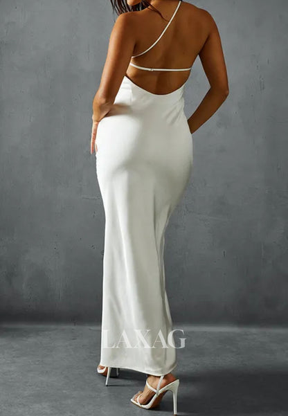 Asymmetrical-Neck Off-Shoulder Sleeveless Floor-Length Satin Simple Mermaid Formal Evening Dress