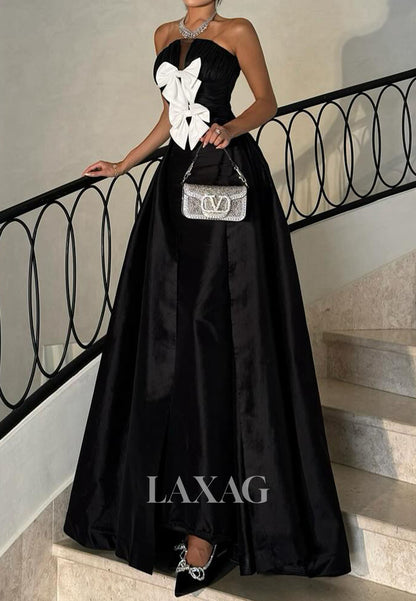 Tube Top Off-Shoulder Mermaid Evening Dress Sleeveless Pleated Satin Formal Gowns with Bows