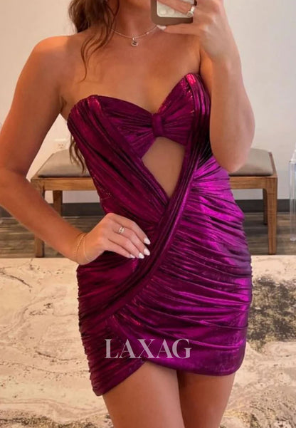 Sweetheart Off-Shoulder Sleeveless Pleated Metallic-Satin Mermaid Party Homecoming Dress