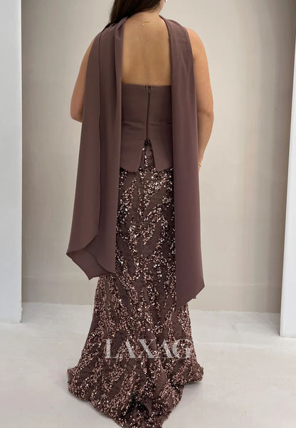 Tube Top Sleeveless Floor-Length Mermaid Evening Dress Off-Shoulder Sequined Satin Formal Gowns