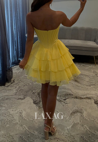 Sweetheart Off-Shoulder Applique Pleated Chiffon Tiered A-Line Party Homecoming Dress