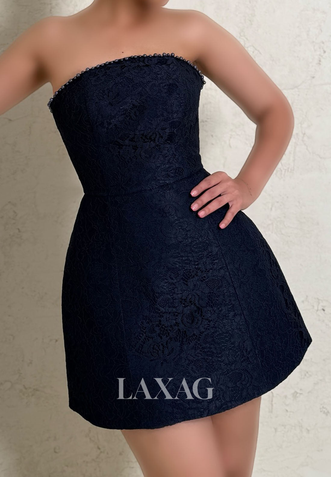 Tube Top Off-Shoulder Sleeveless Pearls Allover Lace A-Line Party Homecoming Dress