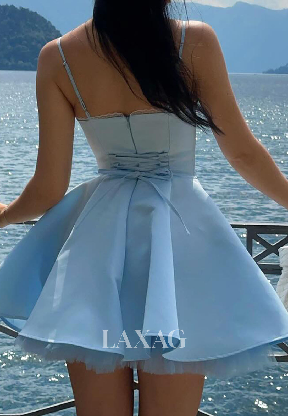 Sweetheart Spaghetti Straps Sleeveless Pleated Satin&Tulle A-Line Party Homecoming Dress