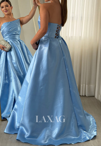 Asymmetrical-Neck Off-Shoulder Sleeveless Satin Pleated Floor-Length Mermaid Evening Dress