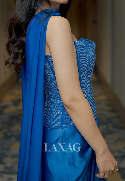 Off-Shoulder Sweetheart Sleeveless Beaded Sequined Pleated Satin Mermaid Prom Dress