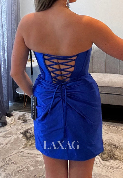 Tube Top Off-Shoulder Sleeveless Pleated Satin Mermaid Simple Party Homecoming Dress