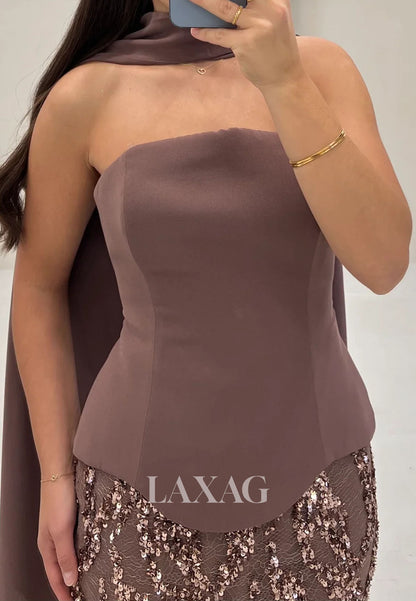 Tube Top Sleeveless Floor-Length Mermaid Evening Dress Off-Shoulder Sequined Satin Formal Gowns