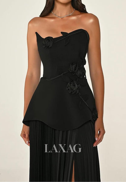 Asymmetrical-Neck Sleeveless Fitted Evening Dress Floral Embellished Two Tone Formal Gowns
