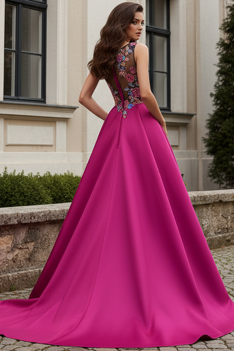 Scoop-Neck Sleeveless Sequined Beaded Satin Pleated A-Line Mother of the Bride Dress