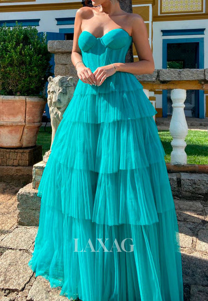 20729 - فستان سهرة رسمي طويل من التول بتصميم قلب 