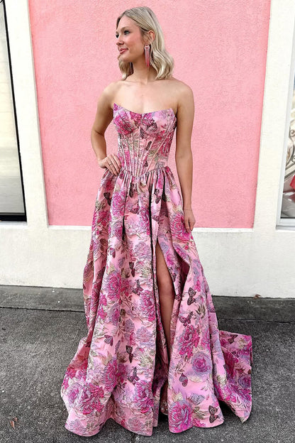 Scoop-Neck Off-Shoulder Sequined Applique Satin A-Line Prom Dress with High Slit