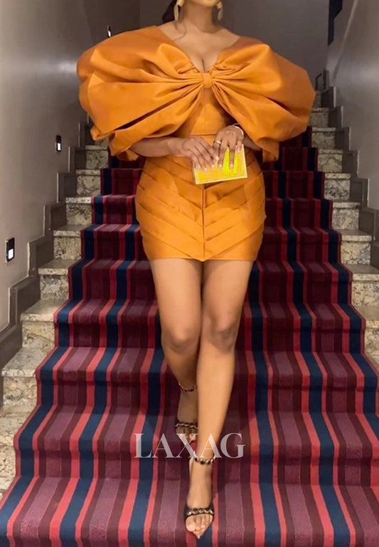 Simple V-Neck Cap-Sleeves Pleated Satin Mermaid Homecoming Dress