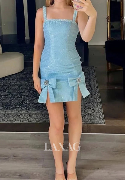 Bateau-Neck Straps Sleeveless Fully Beaded Mermaid Party Homecoming Dress with Bows