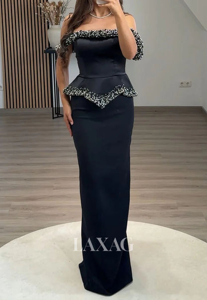 Tube Top Rhinestone Beaded Mermaid Evening Dress Off-Shoulder Sleeveless Floor-Length Formal Gowns